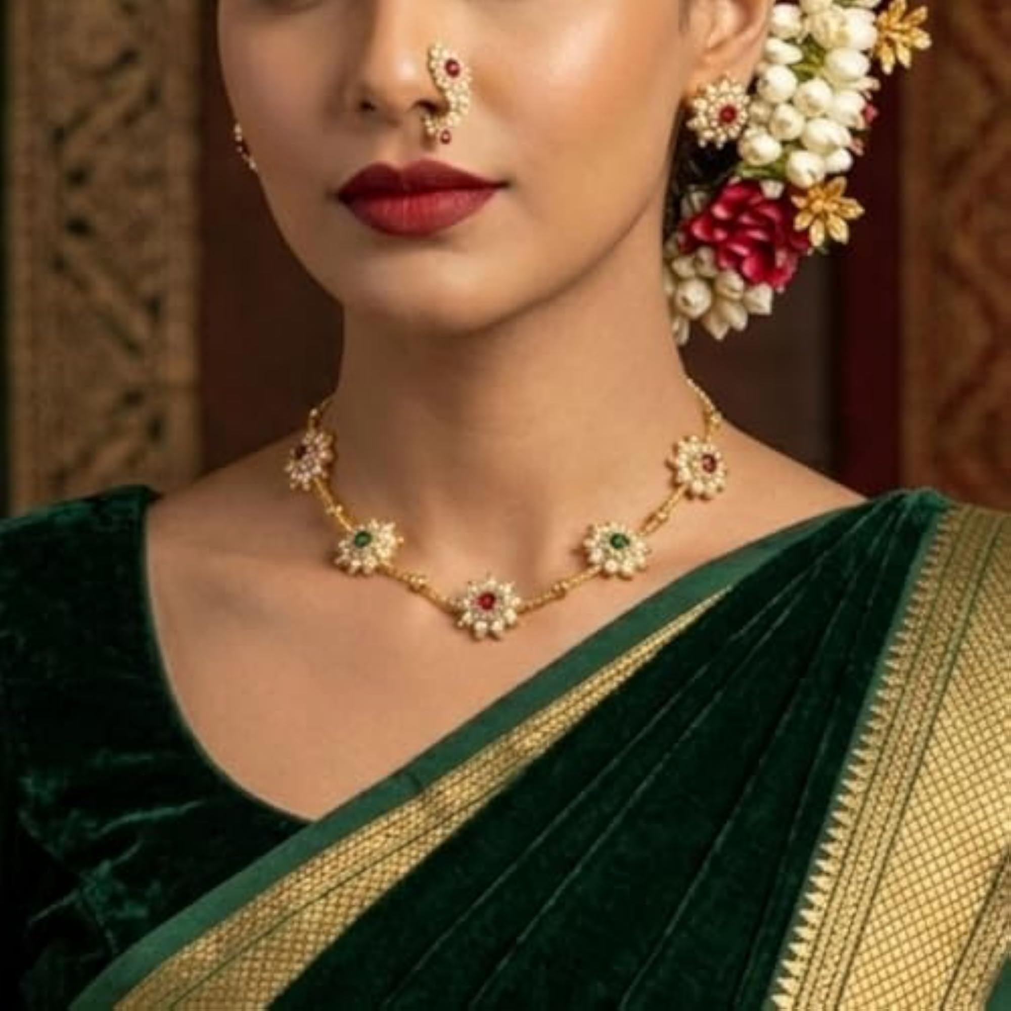 Gold Plated Floral Necklace Set with Earrings